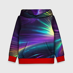 Толстовка-худи детская Неоновые лучи на фиолетовом фоне, цвет: 3D-красный