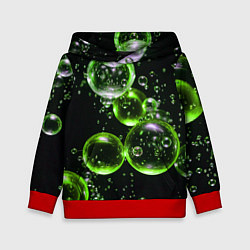 Толстовка-худи детская Зеленые пузыри на черном, цвет: 3D-красный