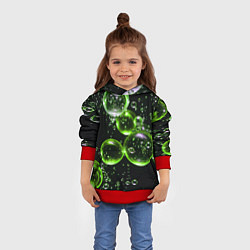 Толстовка-худи детская Зеленые пузыри на черном, цвет: 3D-красный — фото 2