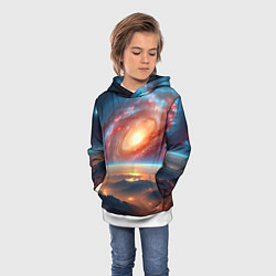 Толстовка-худи детская Разноцветная далёкая галактика - неоновое свечение, цвет: 3D-белый — фото 2