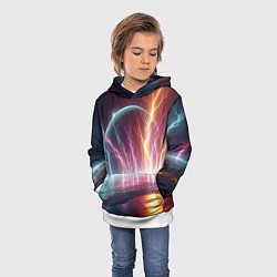 Толстовка-худи детская Неоновый космос - разряд молний, цвет: 3D-белый — фото 2