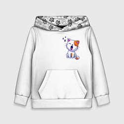 Толстовка-худи детская Милый кот сонный зевает, цвет: 3D-белый