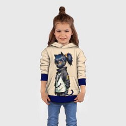 Толстовка-худи детская Прикольная чёрная кошечка - нейросеть, цвет: 3D-синий — фото 2