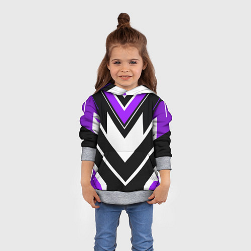 Детская толстовка Фиолетово-белые полосы на чёрном фоне / 3D-Меланж – фото 4