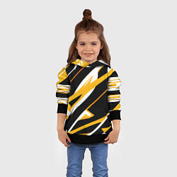 Толстовка-худи детская Жёлто-белые полосы и чёрный фон, цвет: 3D-черный — фото 2