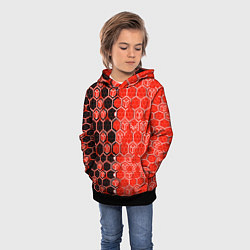 Толстовка-худи детская Техно-киберпанк шестиугольники красный и чёрный, цвет: 3D-черный — фото 2