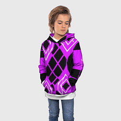 Толстовка-худи детская Чёрные квадраты и белые полосы на фиолетовом фоне, цвет: 3D-белый — фото 2