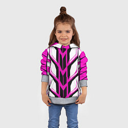 Толстовка-худи детская Чёрно-розовые полосы на белом фоне, цвет: 3D-меланж — фото 2