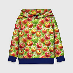 Толстовка-худи детская Натуральные яблоки паттерн, цвет: 3D-синий