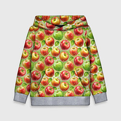 Толстовка-худи детская Натуральные яблоки паттерн, цвет: 3D-меланж