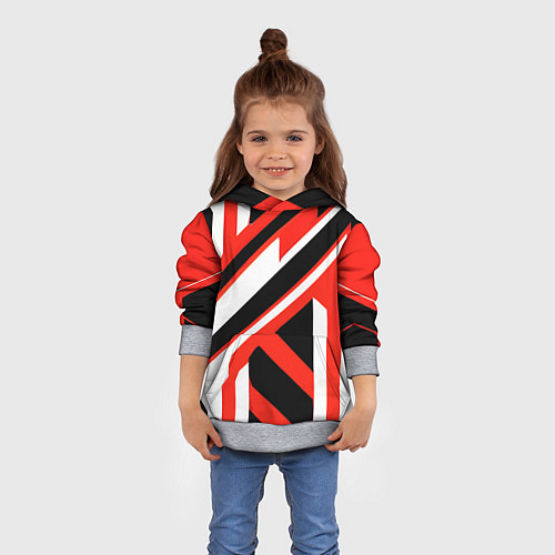 Детская толстовка Чёрно-красные полосы на белом фоне / 3D-Меланж – фото 4