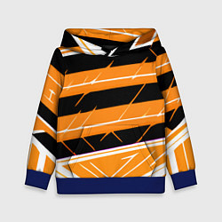 Толстовка-худи детская Чёрно-белые полосы на оранжевом фоне, цвет: 3D-синий