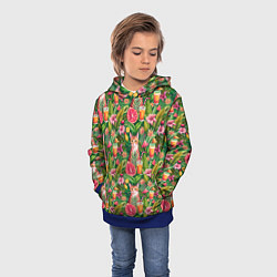 Толстовка-худи детская Летний котик с коктейлем в тропических цветах, цвет: 3D-синий — фото 2