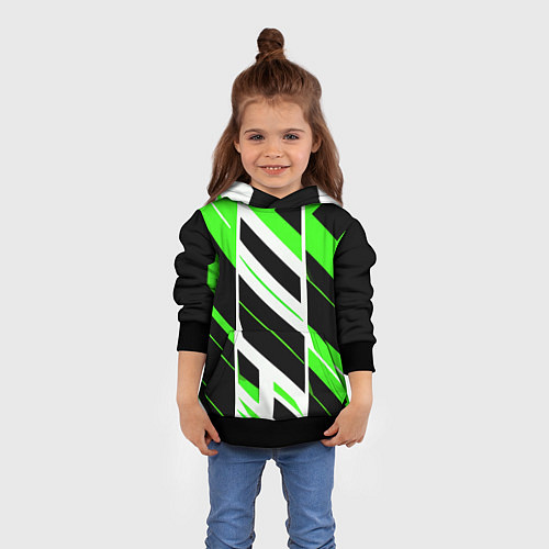 Детская толстовка Black and green stripes on a white background / 3D-Черный – фото 4