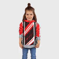 Толстовка-худи детская Red and white lines on a black background, цвет: 3D-меланж — фото 2