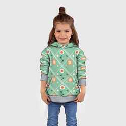 Толстовка-худи детская Зеленый цветочный - ретро, цвет: 3D-меланж — фото 2