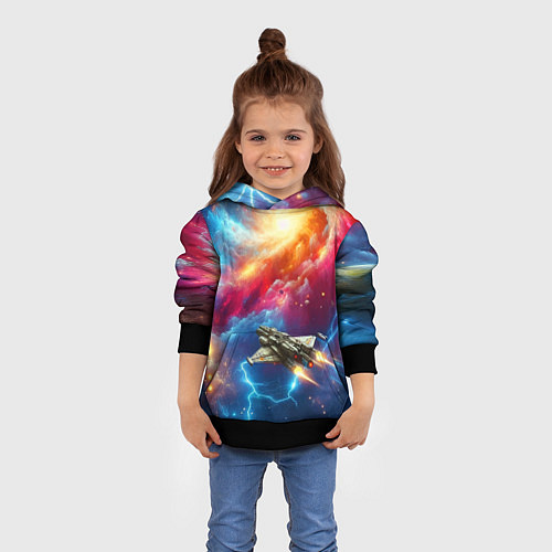 Детская толстовка Космолёт в неоновом космосе / 3D-Черный – фото 4