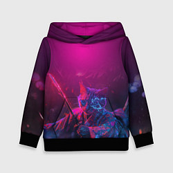 Толстовка-худи детская Кот самурай с катаной киберпанк, цвет: 3D-черный