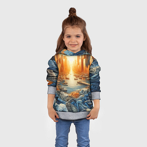 Детская толстовка Нью-Йорк с джинсовыми берегами - нейросеть / 3D-Меланж – фото 4