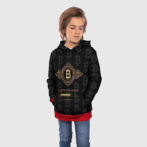 Детская толстовка Биткоин миллионер - золотой / 3D-Красный – фото 3