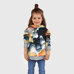 Толстовка-худи детская Белые и персиковые разводы на черном фоне, цвет: 3D-меланж — фото 2