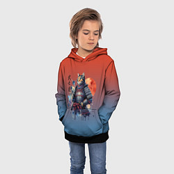 Толстовка-худи детская Кот самурай - бусидо, цвет: 3D-черный — фото 2