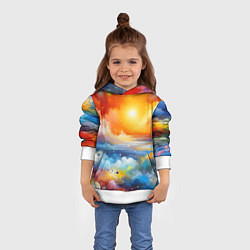 Толстовка-худи детская Закат солнца - разноцветные облака, цвет: 3D-белый — фото 2