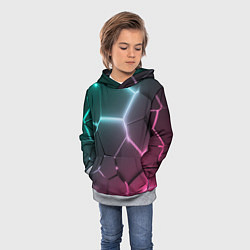 Толстовка-худи детская Голубые и розовые неоновые плиты в разломе, цвет: 3D-меланж — фото 2