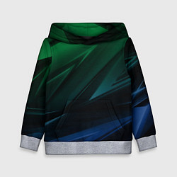 Толстовка-худи детская Зелено-синие абстрактные объемные полосы, цвет: 3D-меланж