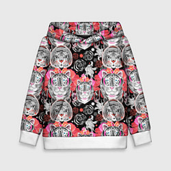 Толстовка-худи детская Тигровый орнамент, цвет: 3D-белый