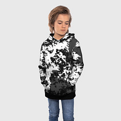 Толстовка-худи детская Камуфляжные пиксели чёрно белый, цвет: 3D-черный — фото 2