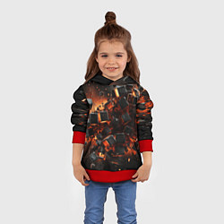 Толстовка-худи детская Черные кубики во взрыве абстракции, цвет: 3D-красный — фото 2