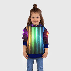 Толстовка-худи детская Светящиеся яркие неоновые полосы в космосе, цвет: 3D-синий — фото 2