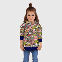Толстовка-худи детская Супер мото паттерн с надписями и черепками, цвет: 3D-синий — фото 2