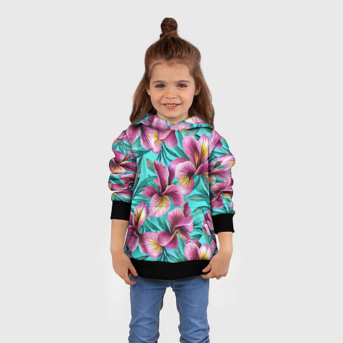 Детская толстовка Розовые ирисы лианы паттерн / 3D-Черный – фото 4