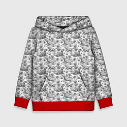 Толстовка-худи детская Черно белый узор с ящерицами - паттерн, цвет: 3D-красный