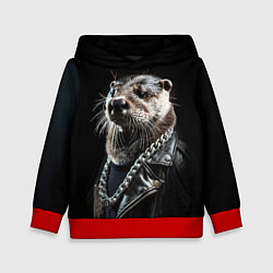 Толстовка-худи детская Выдра в косухе, цвет: 3D-красный