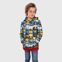Толстовка-худи детская Пэчворк с мордашками енотов, цвет: 3D-красный — фото 2