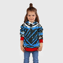 Толстовка-худи детская Blue and white abstraction on a black background, цвет: 3D-красный — фото 2