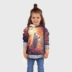 Толстовка-худи детская Белый волк в осеннем лесу, цвет: 3D-меланж — фото 2