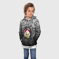 Толстовка-худи детская Металический орнамент и герб Осетии, цвет: 3D-белый — фото 2
