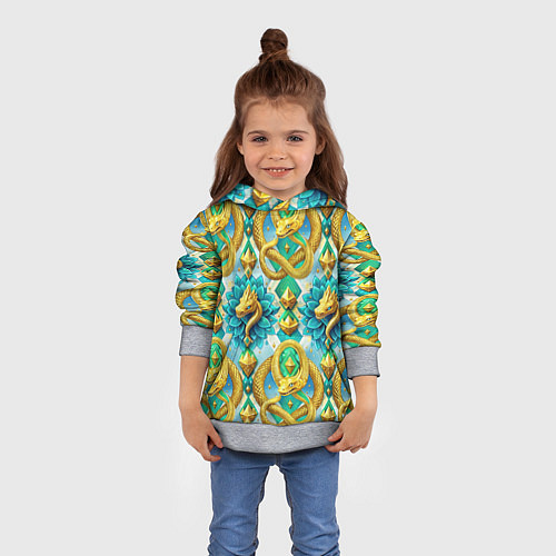 Детская толстовка Золотистые змеи и цветы / 3D-Меланж – фото 4