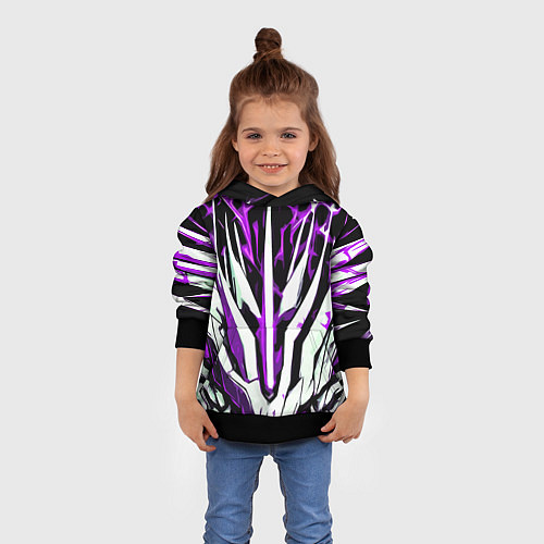 Детская толстовка Чёрный фон, фиолетово-белая абстракция / 3D-Черный – фото 4