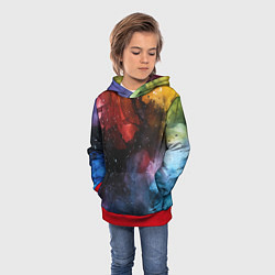 Толстовка-худи детская Акварельная цветная абстракция, цвет: 3D-красный — фото 2