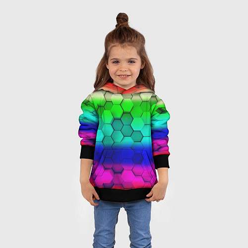 Детская толстовка Неоновая абстракция соты / 3D-Черный – фото 4