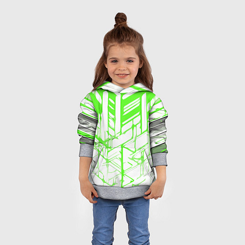 Детская толстовка Агрессивные зелёные полосы на белом фоне / 3D-Меланж – фото 4
