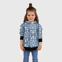 Толстовка-худи детская Геометрический узор арабеска бело-синий, цвет: 3D-черный — фото 2