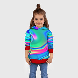 Толстовка-худи детская Неоновые голографические краски - светло-голубоват, цвет: 3D-красный — фото 2