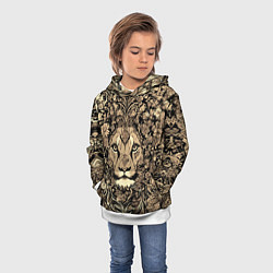 Толстовка-худи детская Лев среди узоров из цветов, цвет: 3D-белый — фото 2