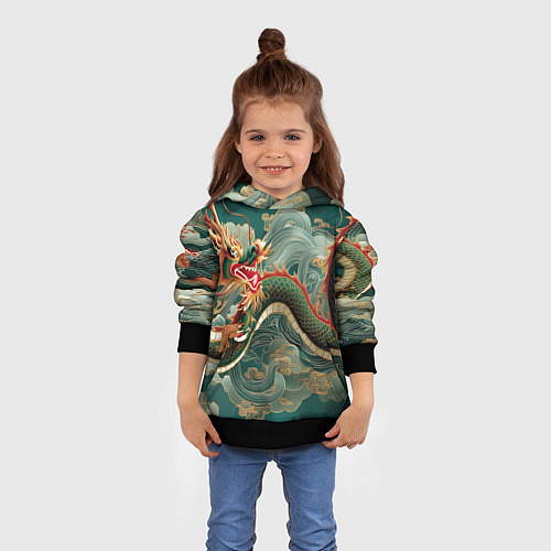 Детская толстовка Японский дракон контрасты / 3D-Черный – фото 4